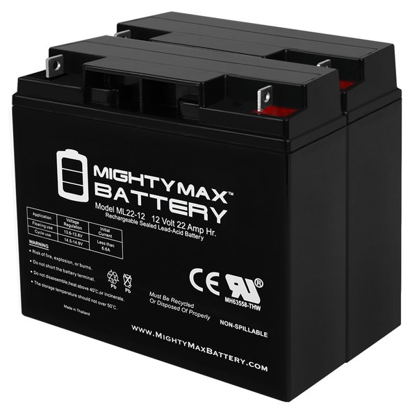 Mighty Max Battery ML22-12 - 12V 22AH Data Shield AT800 Upgrade Replacement Battery - 2PK MAX3436748
